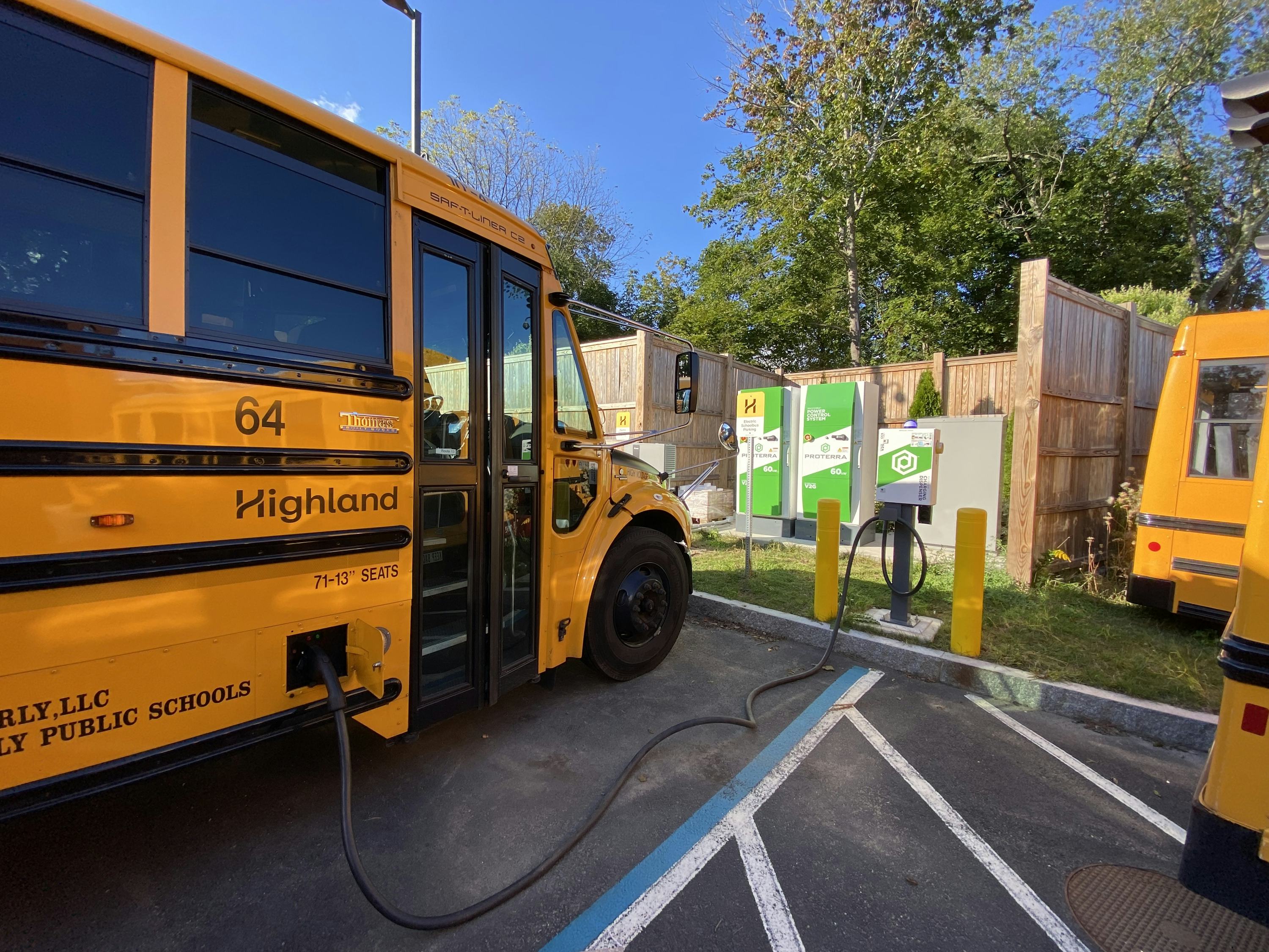 Electric school bus charging in Beverly, Massachusetts