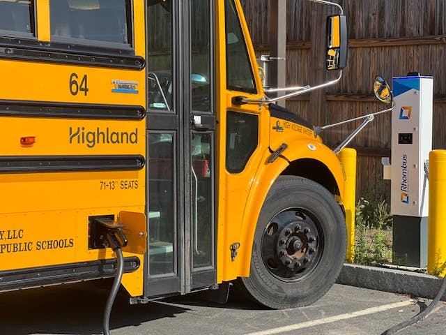 Electric school bus participating in V2G in Beverly, Massachusetts
