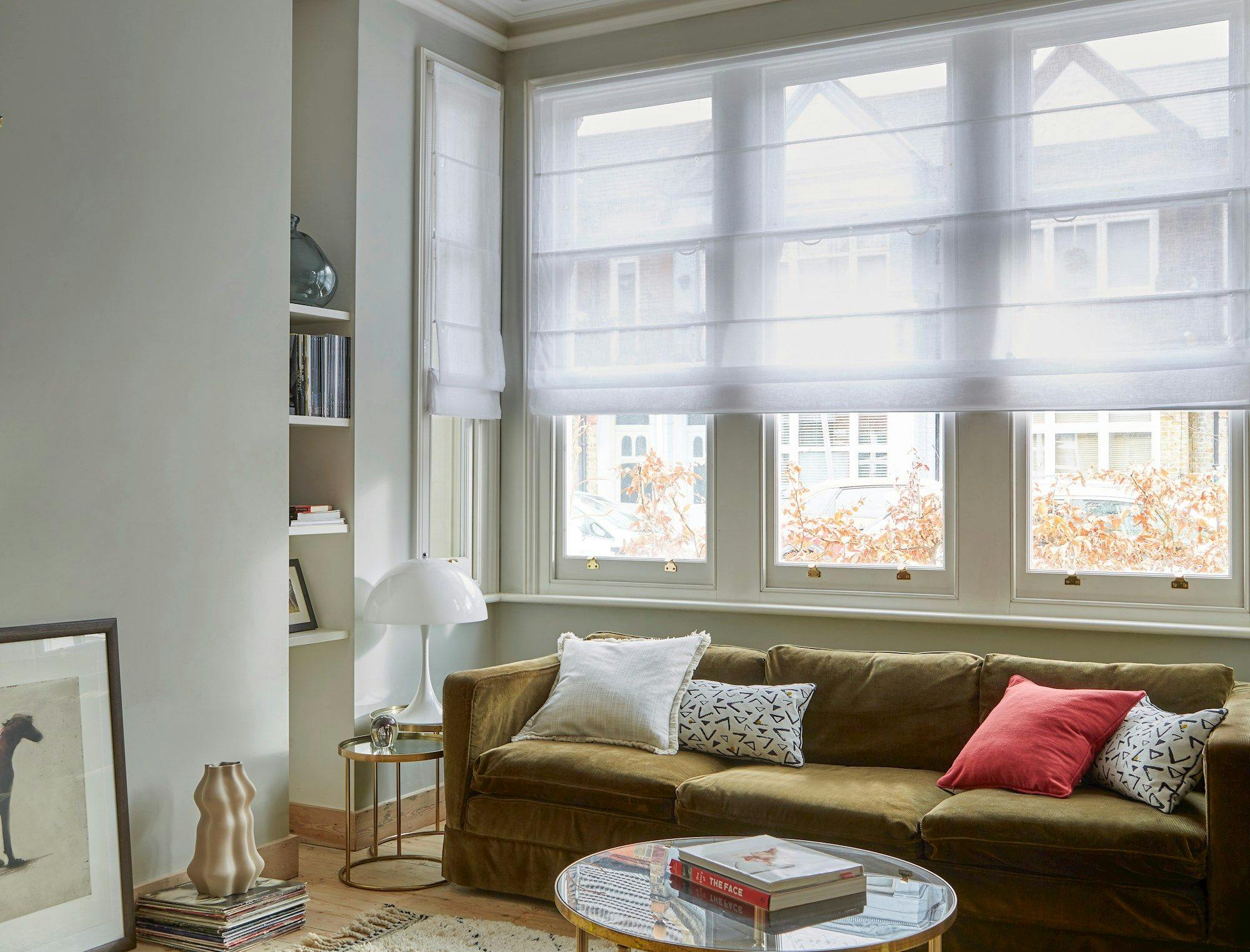Serenity white roman voiles in victorian box sash bay window
