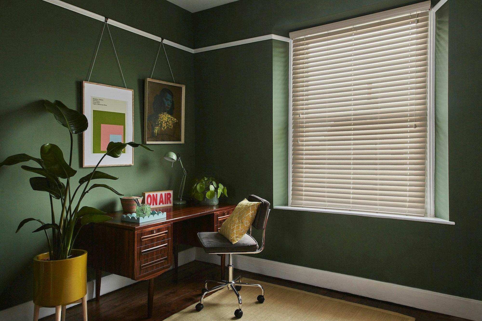Natural Bamboo Rattan in a dark green office