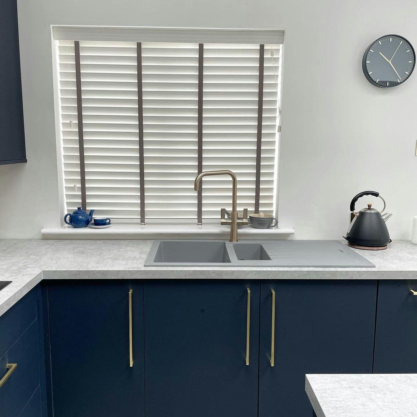 Portfolio White venetian blinds in kitchen