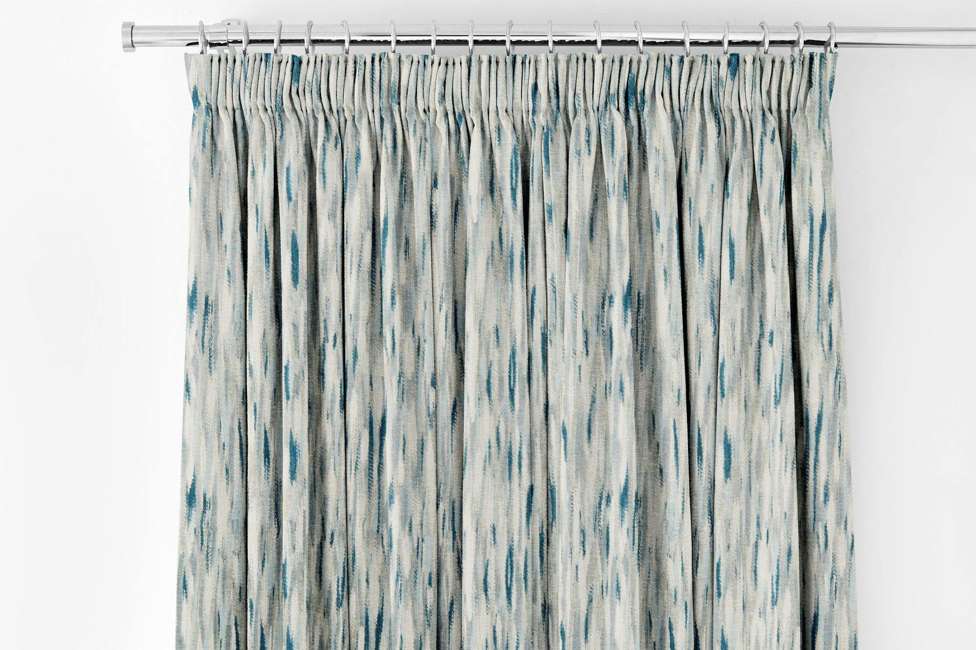 impression marine pencil pleat curtain header on silver curtain pole