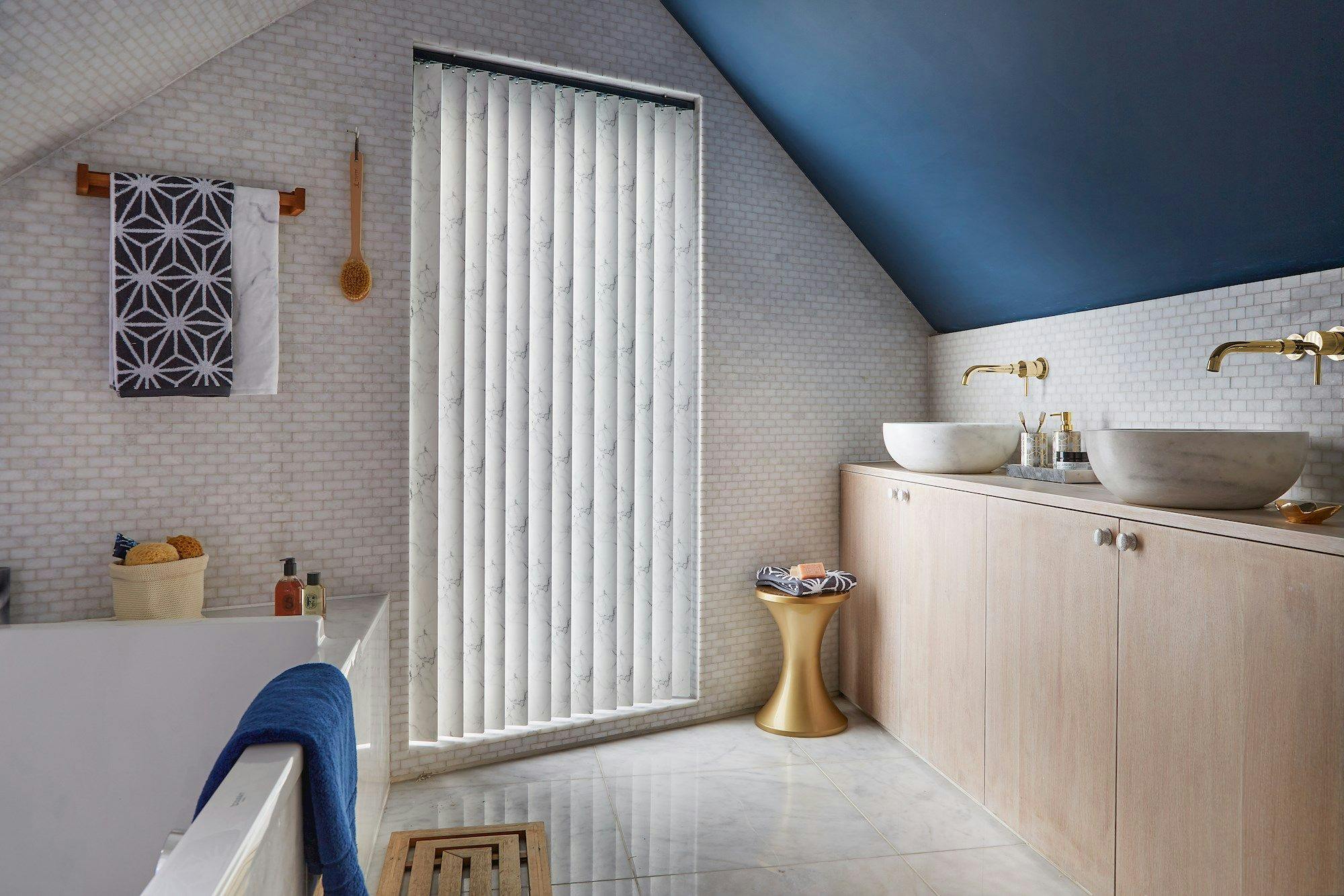 alessio dark vertical blinds in bathroom
