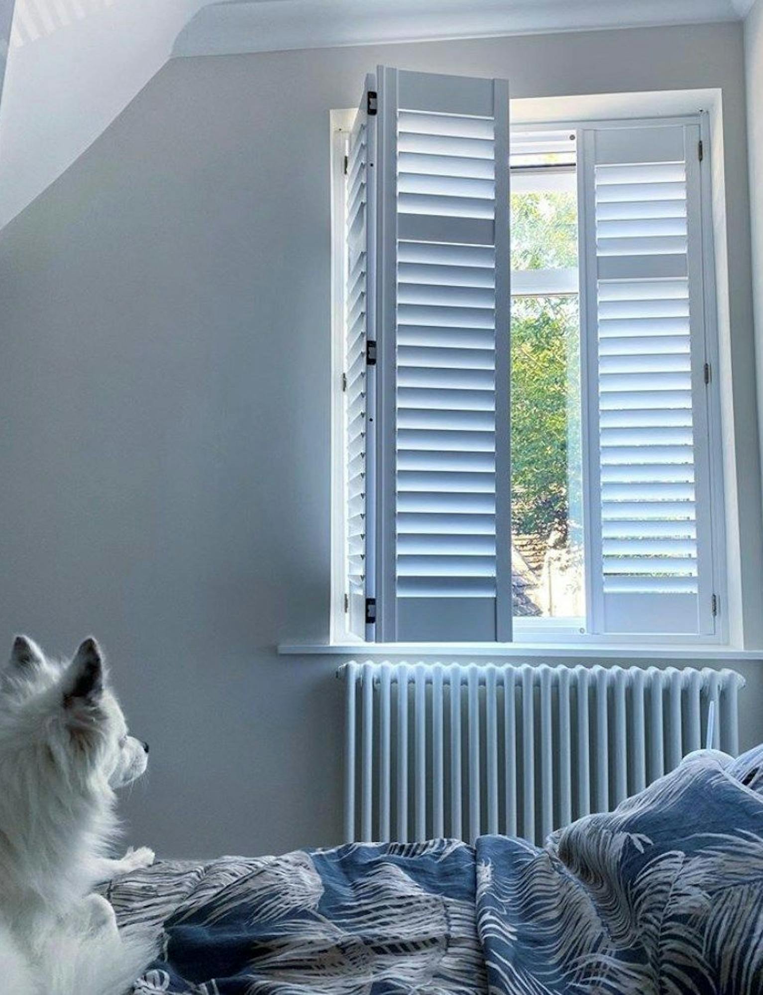 Aura white full height shutters in bedroom