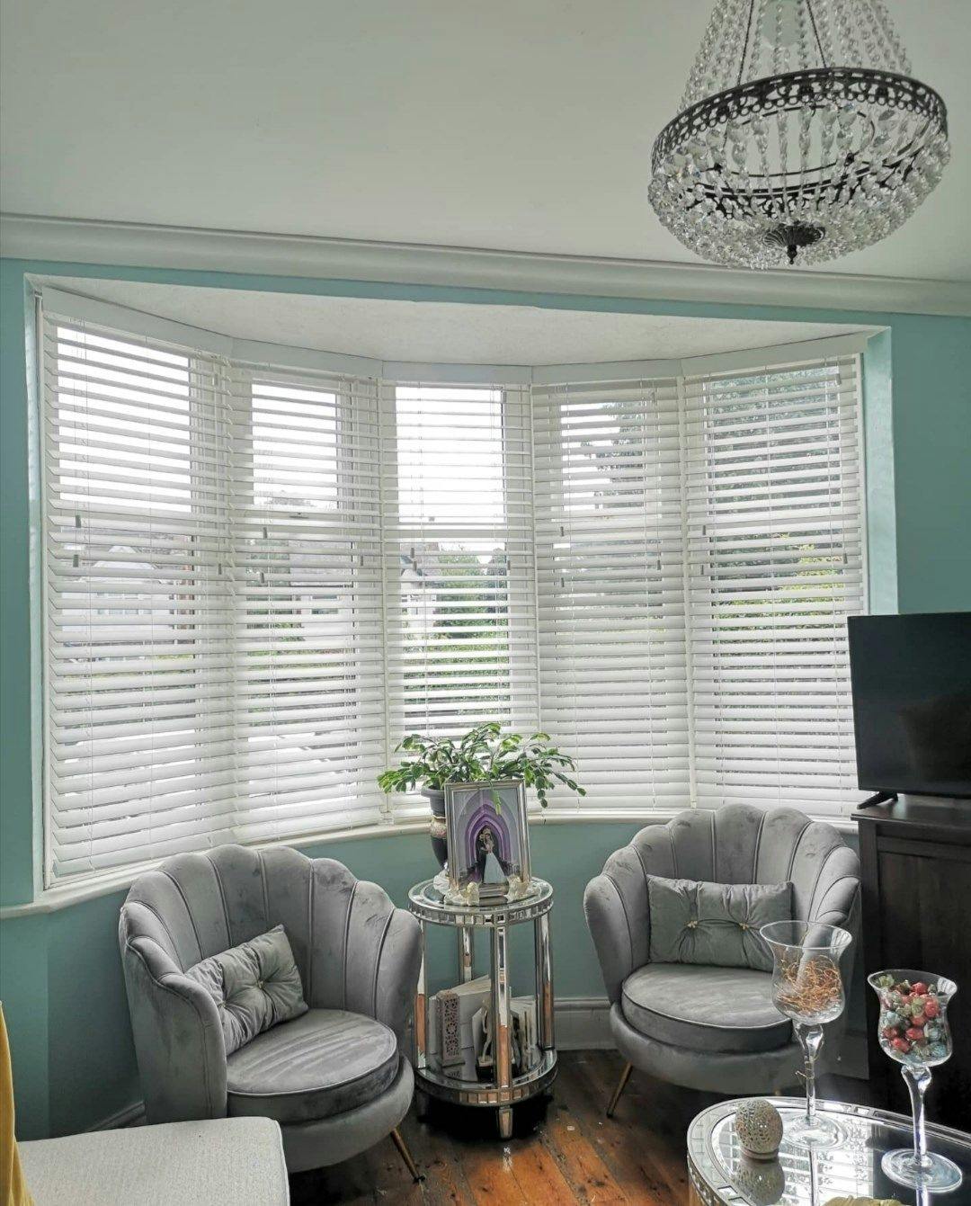 Portfolio white venetian blinds in bay window