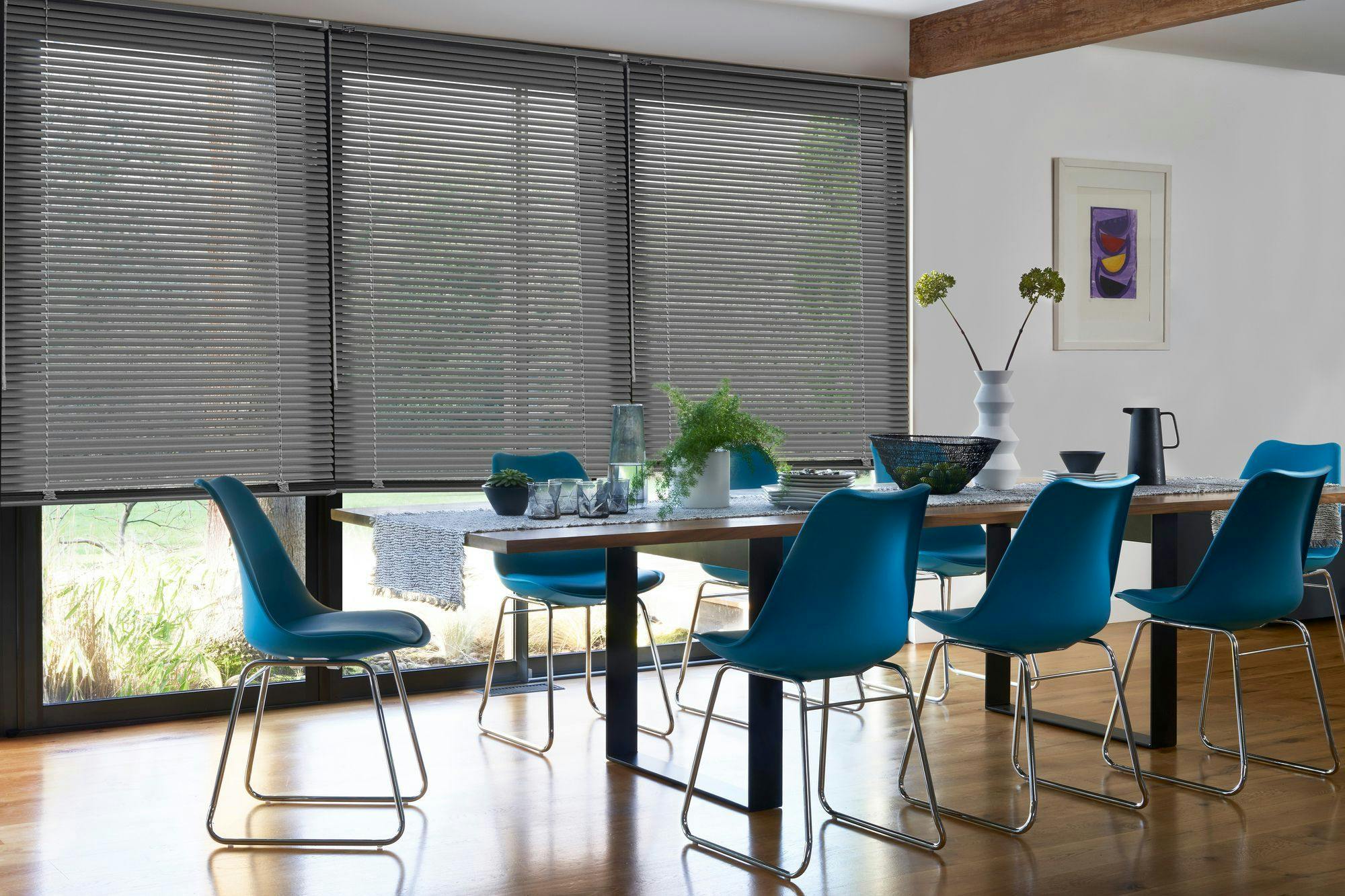 Grey anthracite metal venetian in a dining room