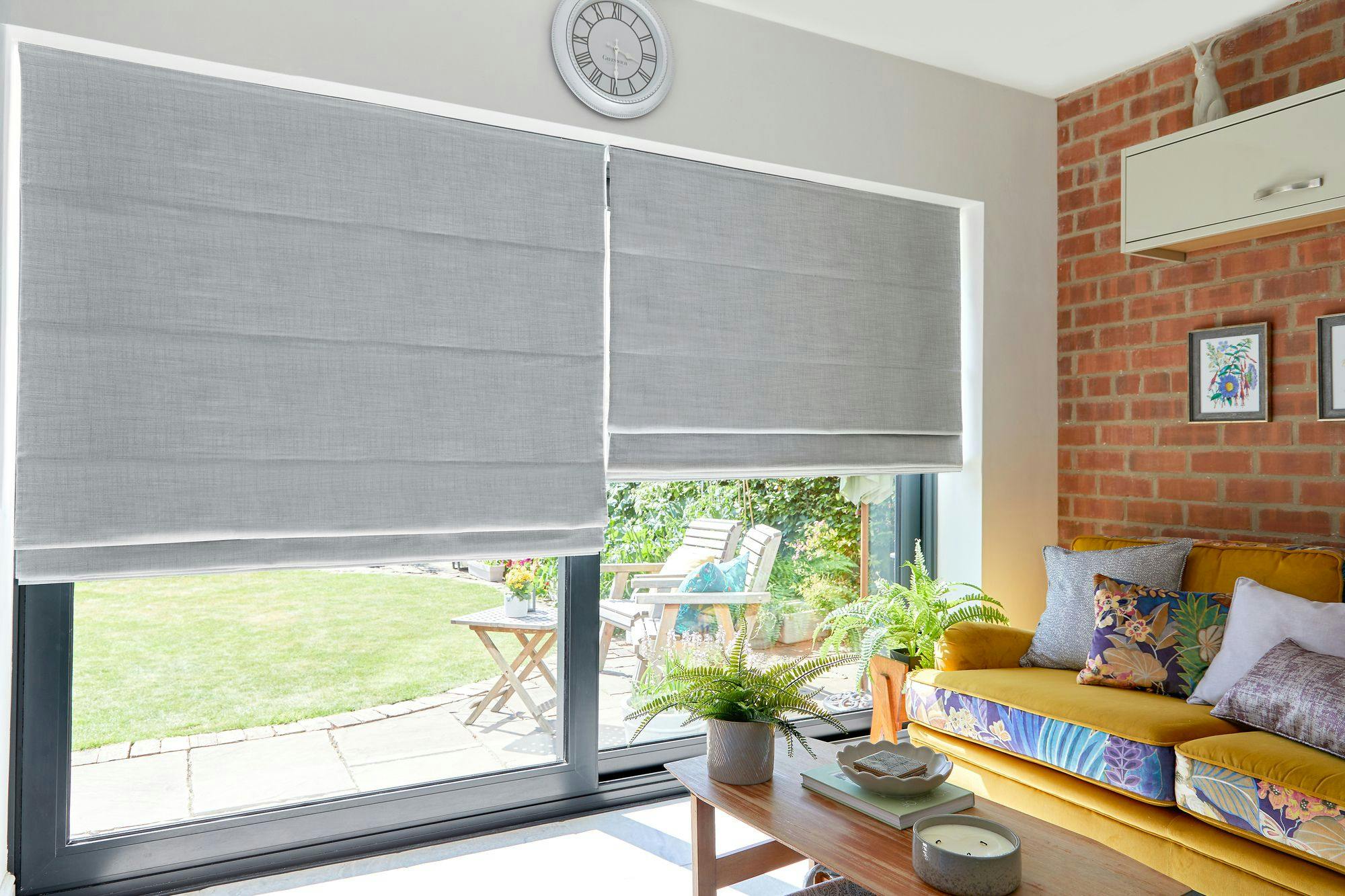 Silver Roman Blinds in Living Room