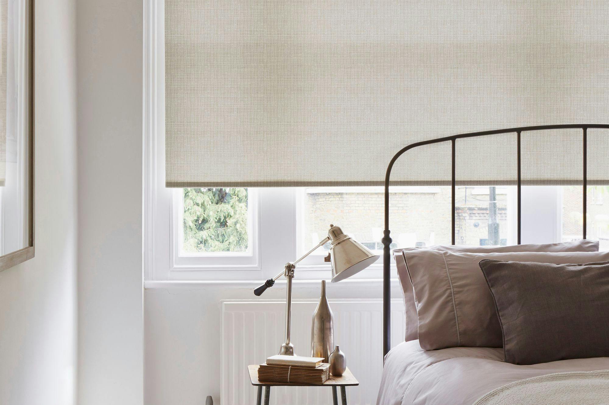 MACRAME BARK ROLLER BLIND BEDROOM