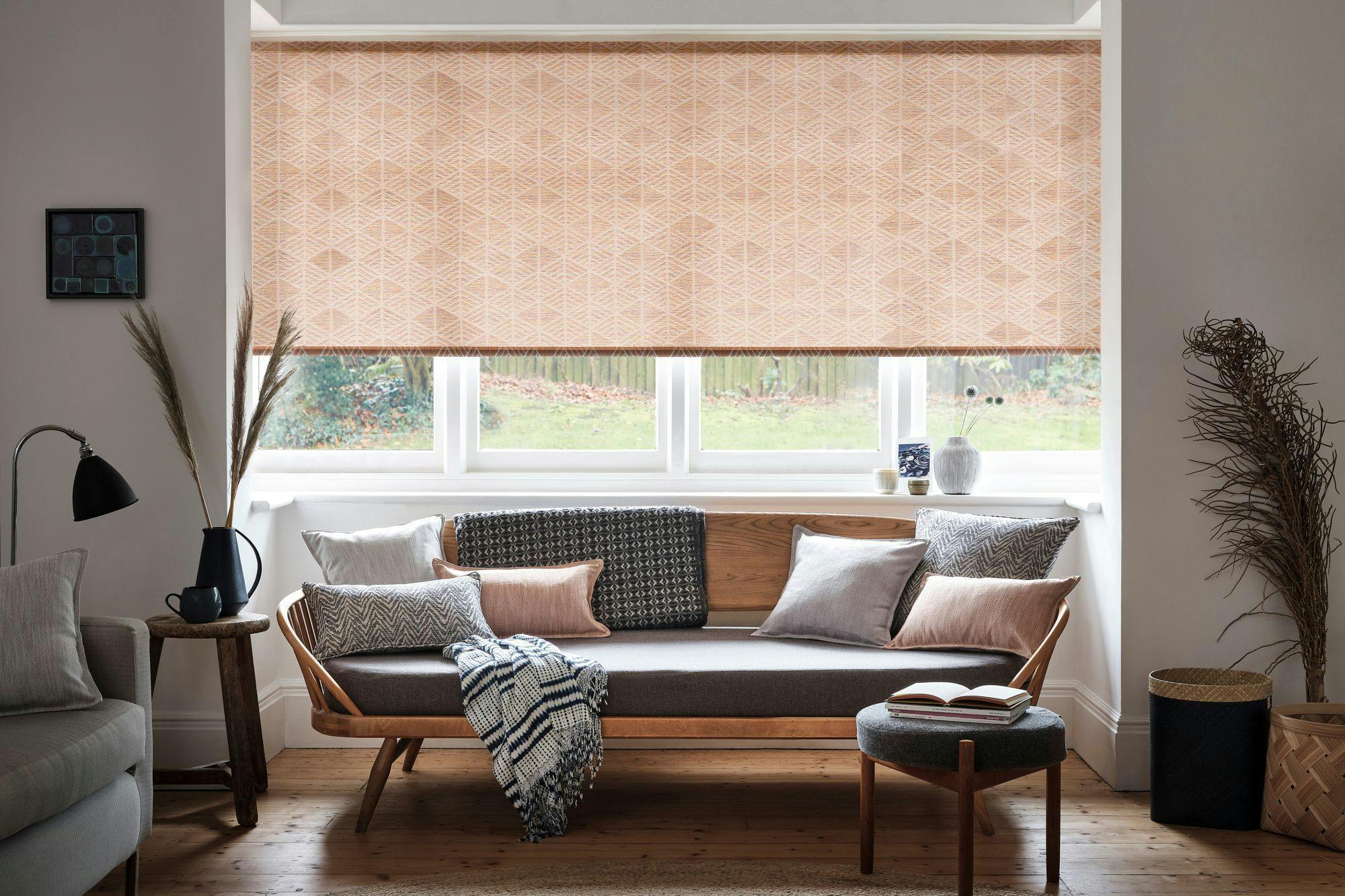 Warsaw coral living orange blinds in living room