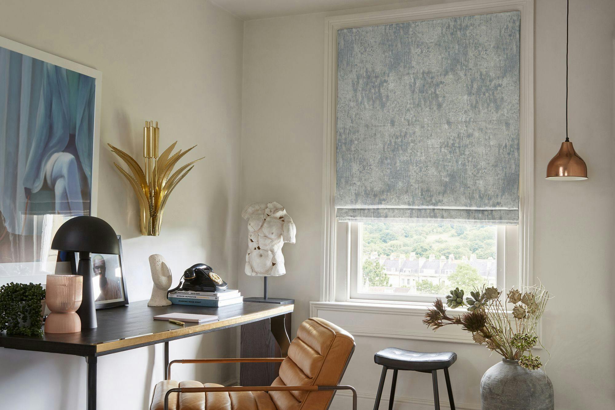 grey patterned roman blind hillarys spectre ash
