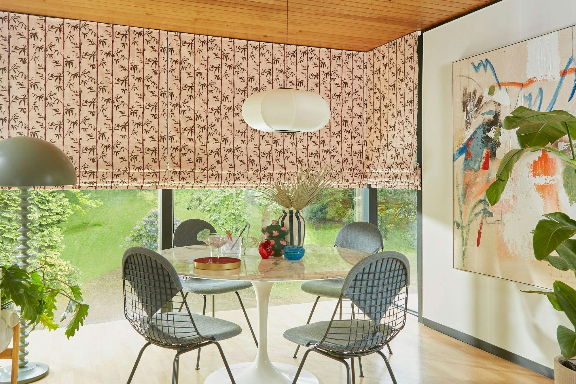 pink patterned roman blind 