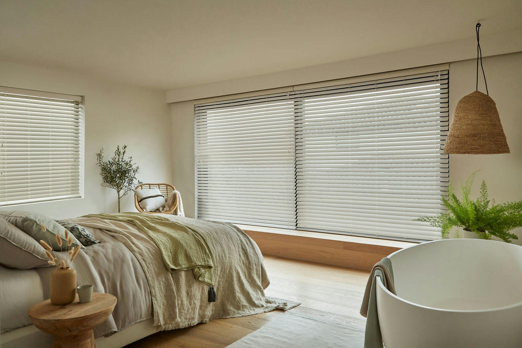 Bedroom with grey zen whisper venetian blinds