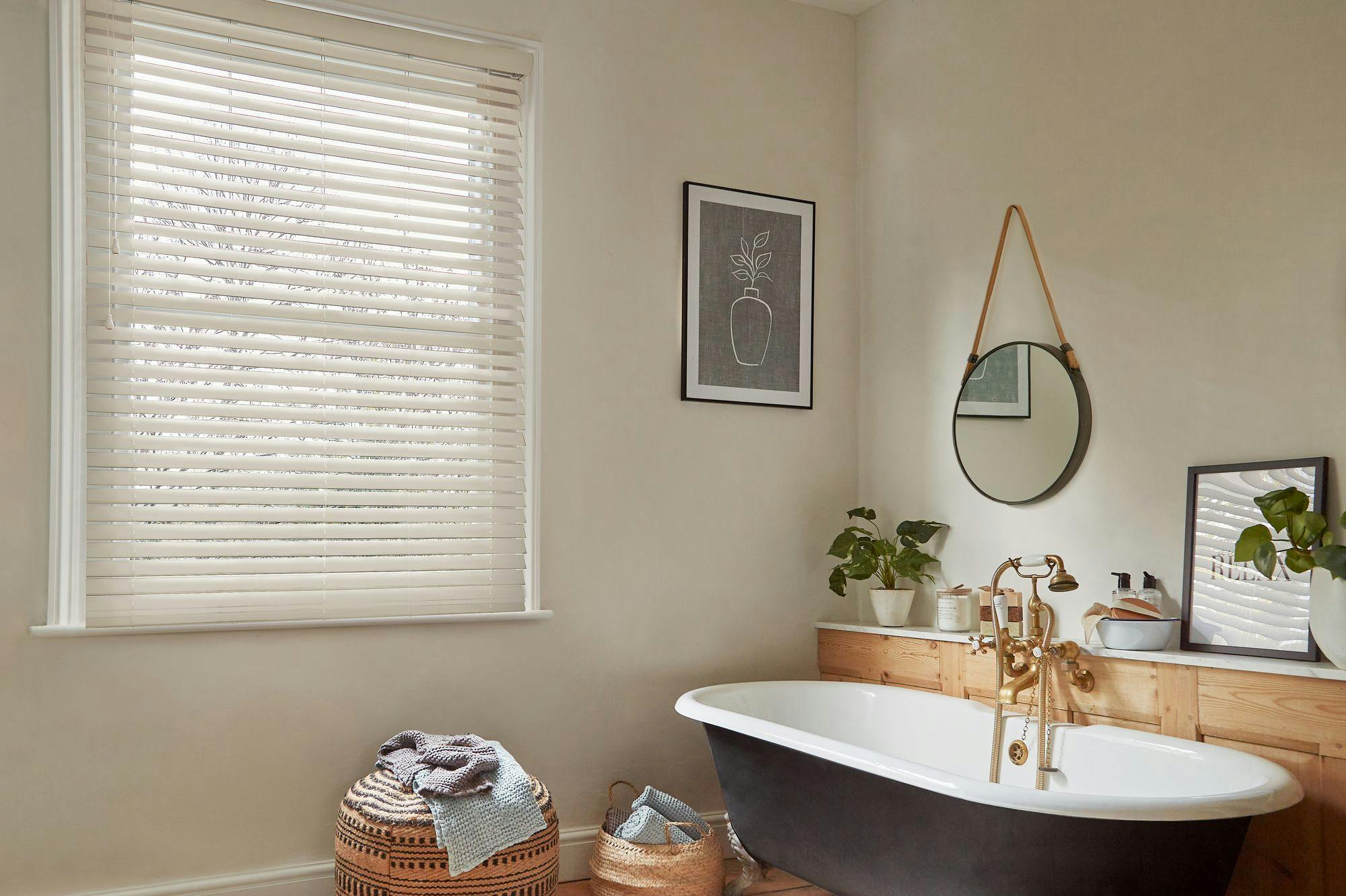 Cream wooden bathroom blinds