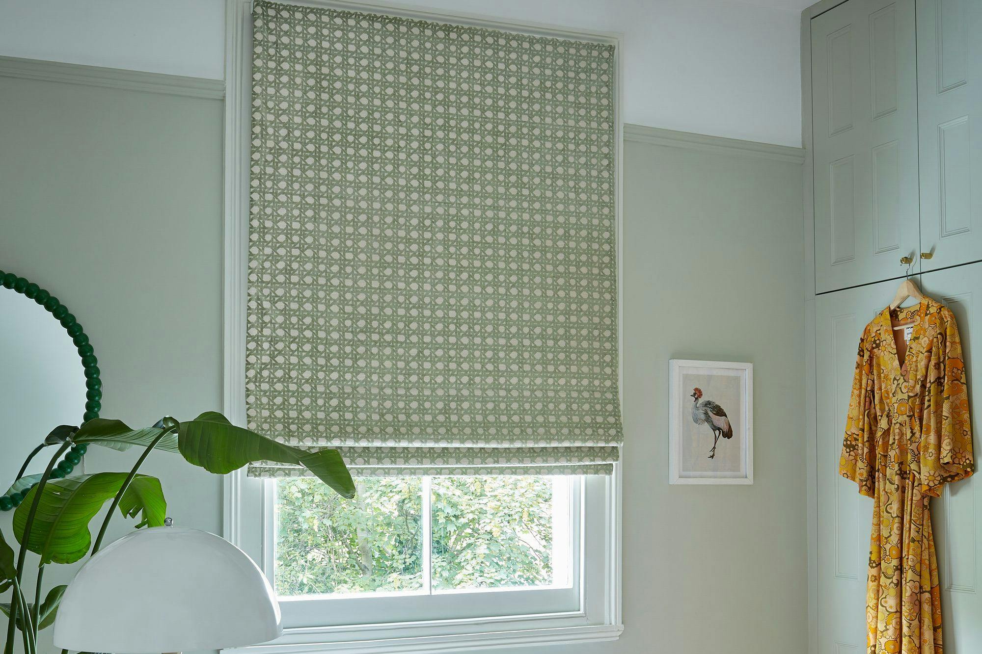 Poodle and Blonde Rattan Pistachio Roman Blind