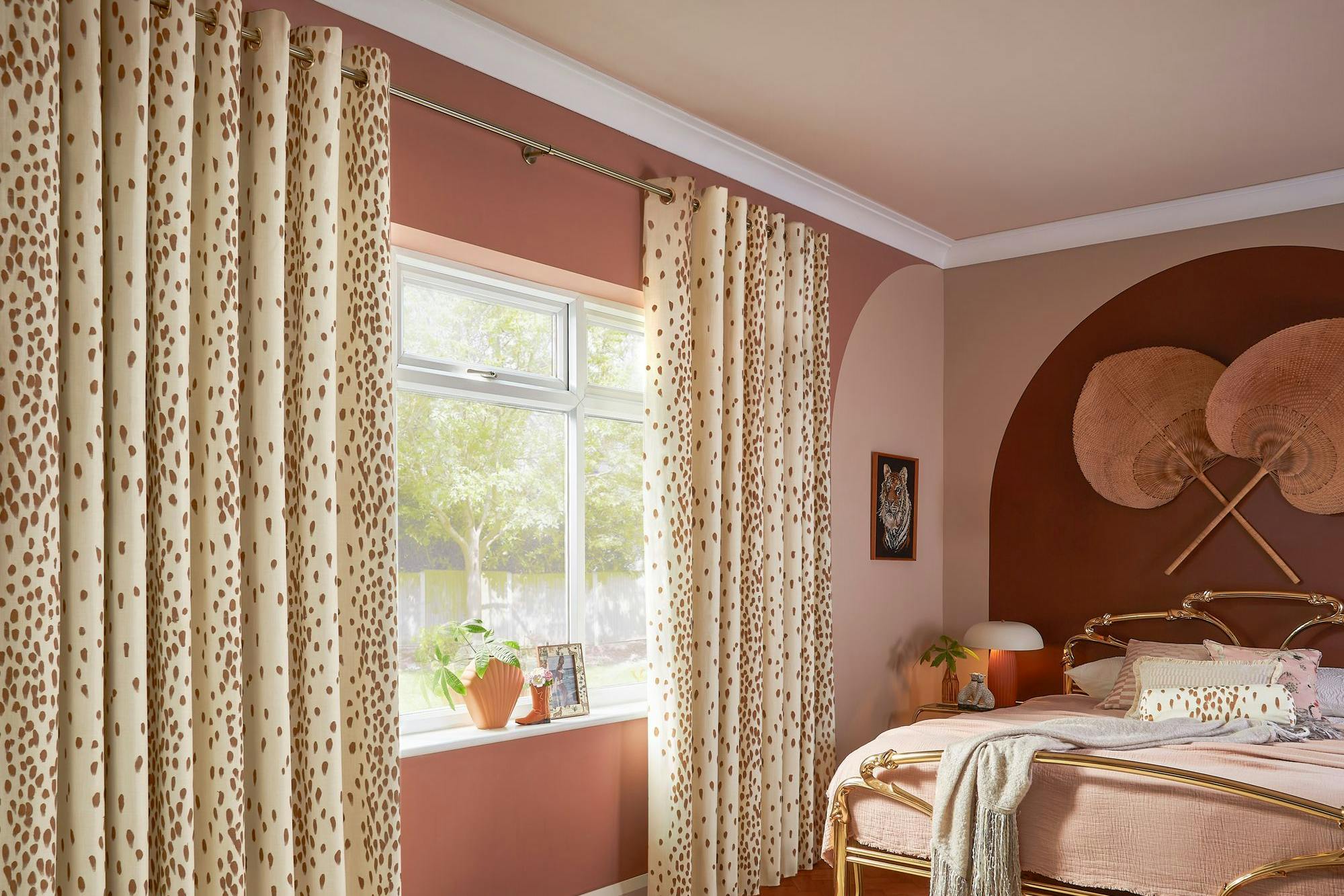 Poodle & Blonde Eyelet Curtain Dalmatian Curtains in the Bedroom