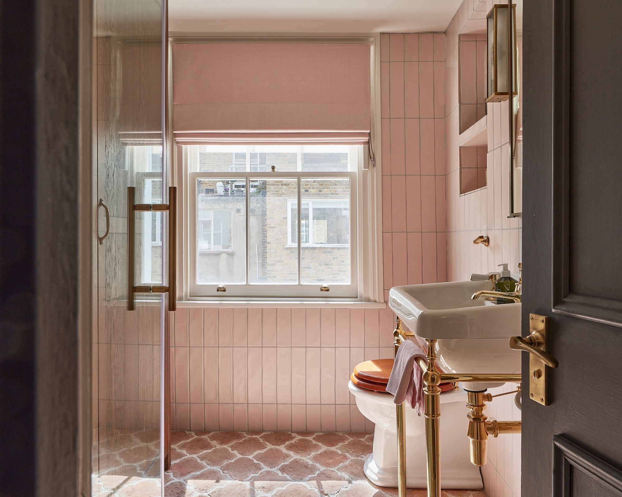 Clodagh Mckenna Clarence Chemise Roman Blinds In the Bathroom