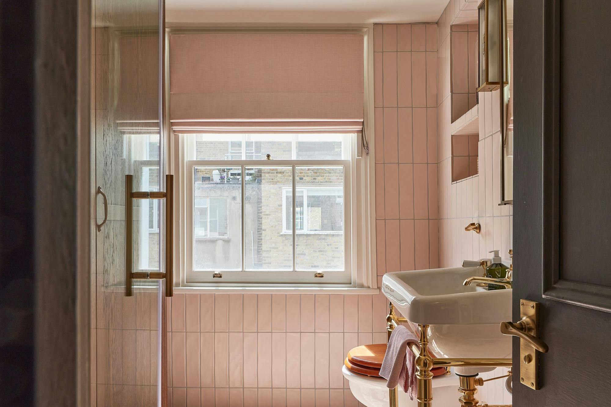 Clodagh Mckenna Clarence Chemise Roman Blinds In the Bathroom