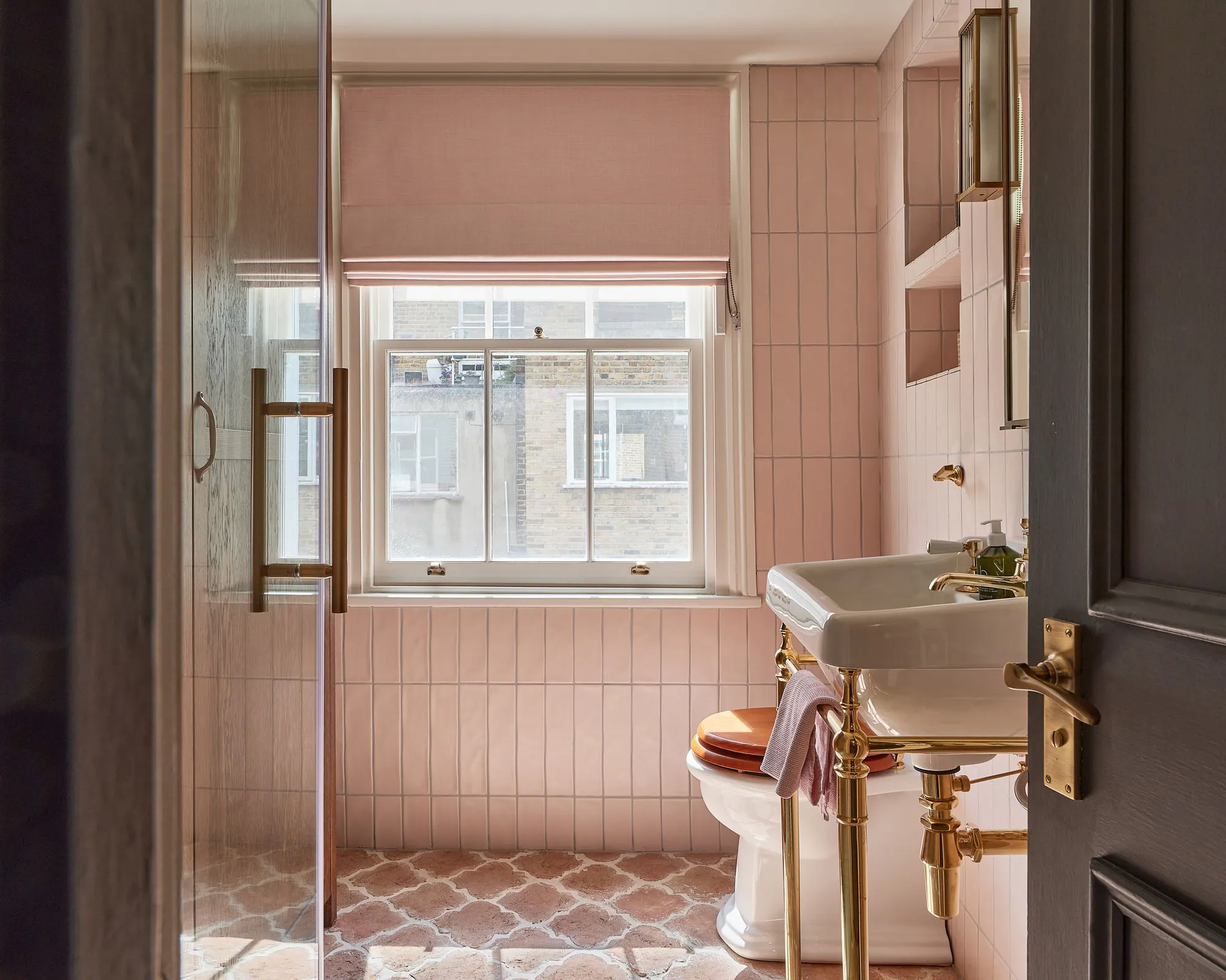 Clodagh Mckenna Clarence Chemise Roman Blinds In the Bathroom