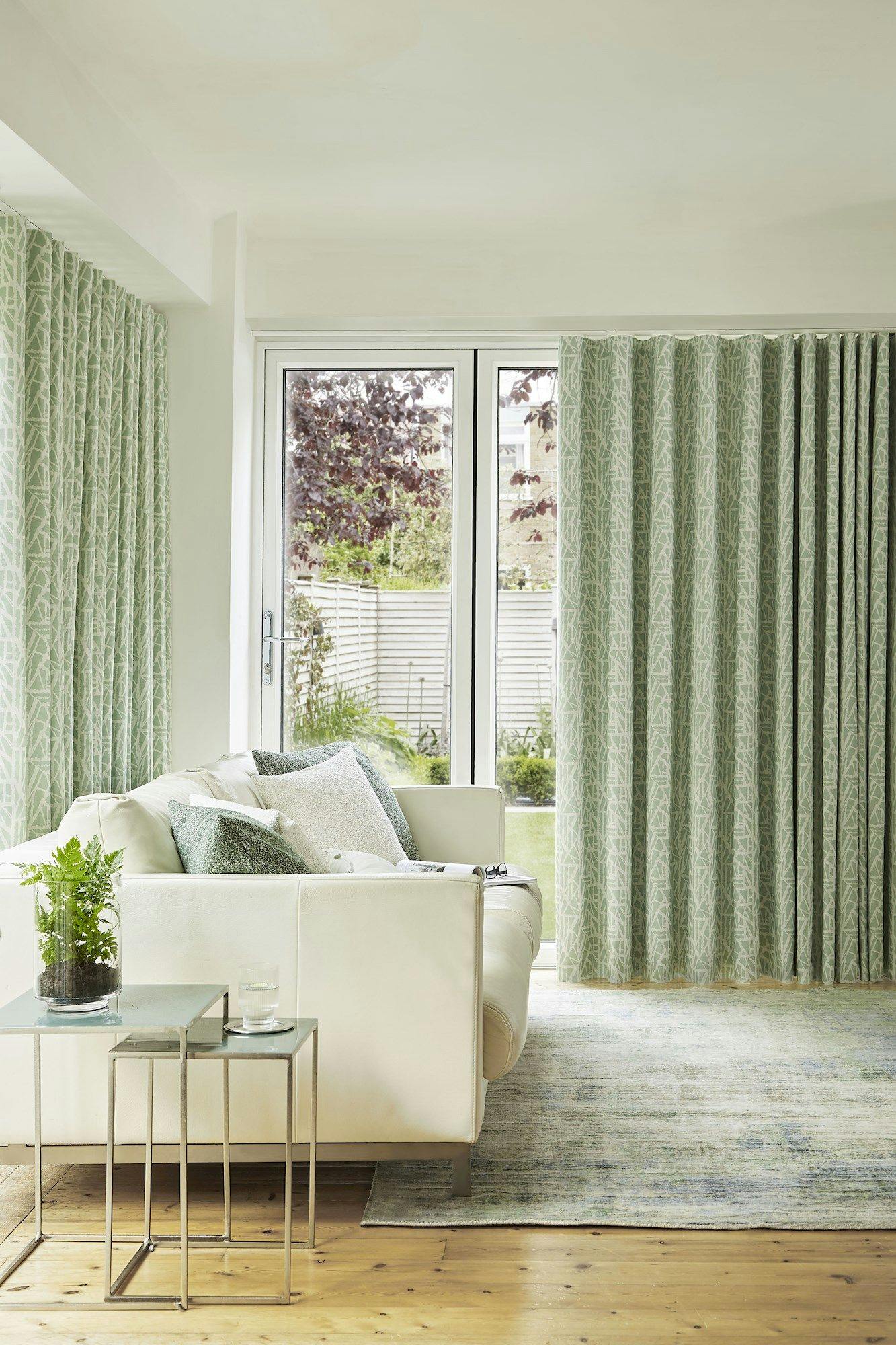 Alder celadon green floor length wave curtains in living room