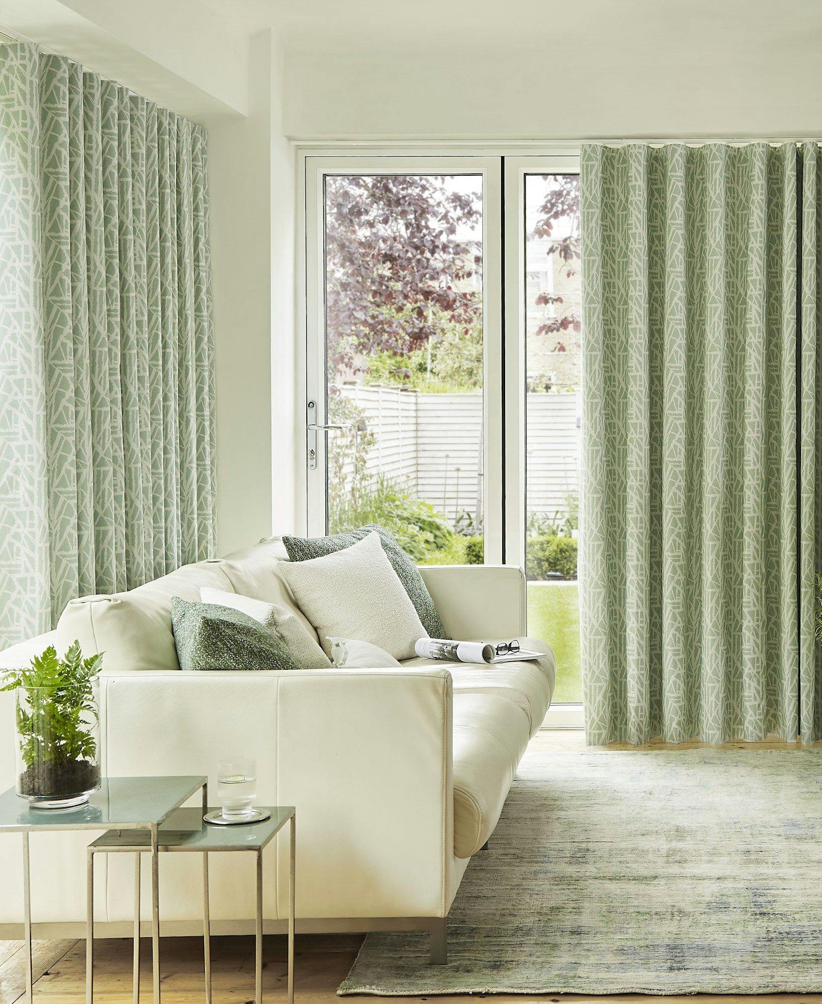 Alder celadon green floor length wave curtains in living room