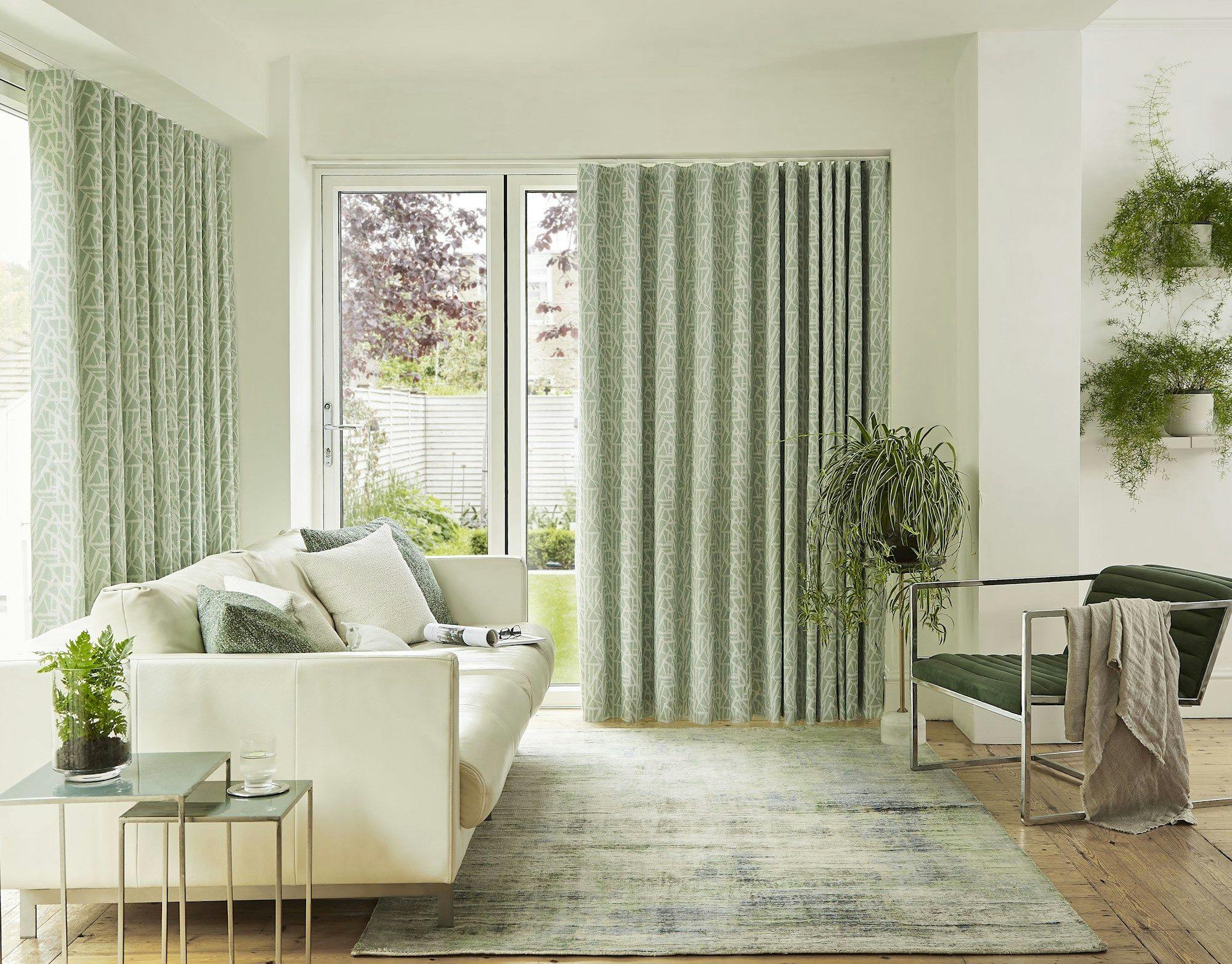 Alder celadon green floor length wave curtains in living room