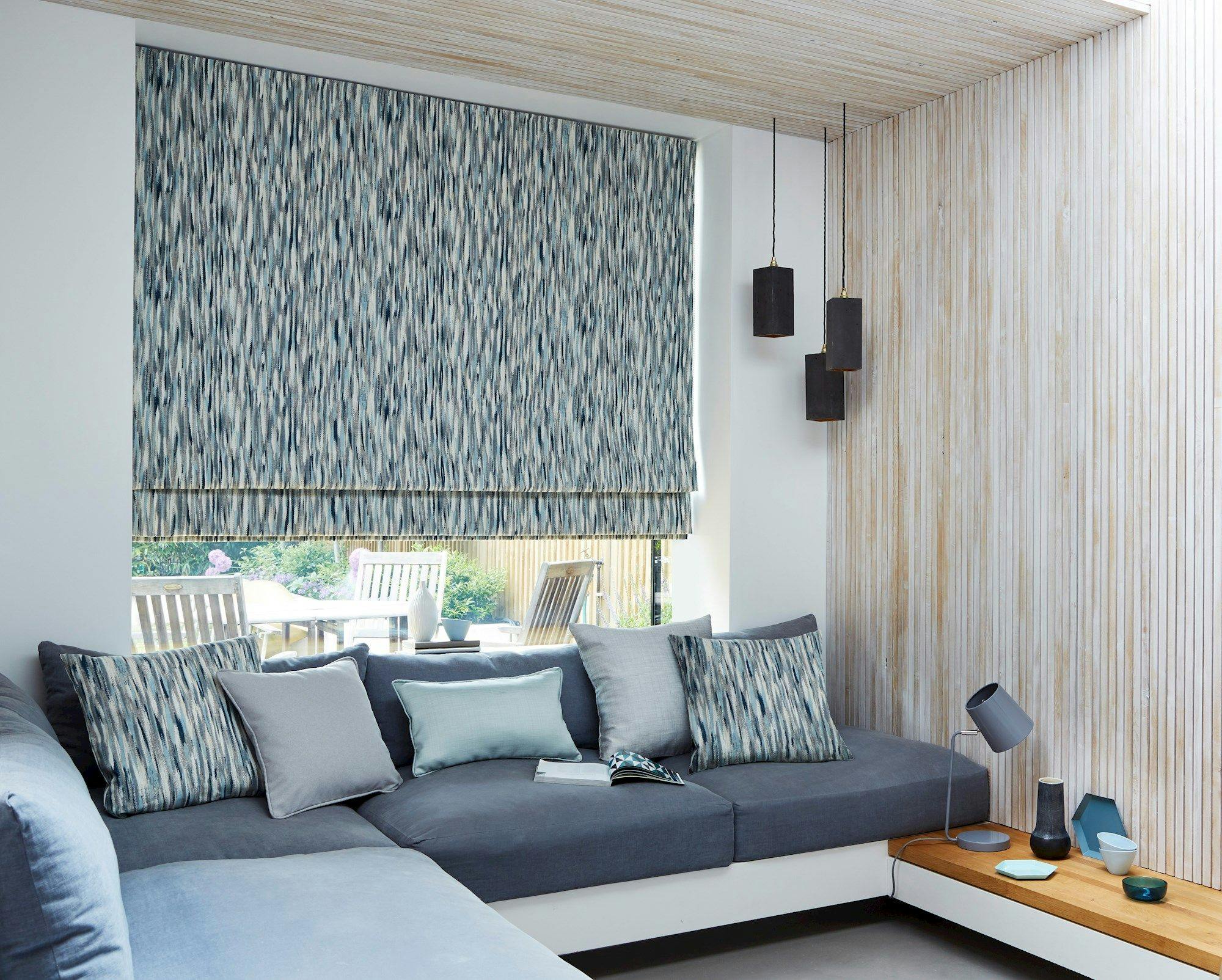 Impression Marine roman blind in blue themed living room
