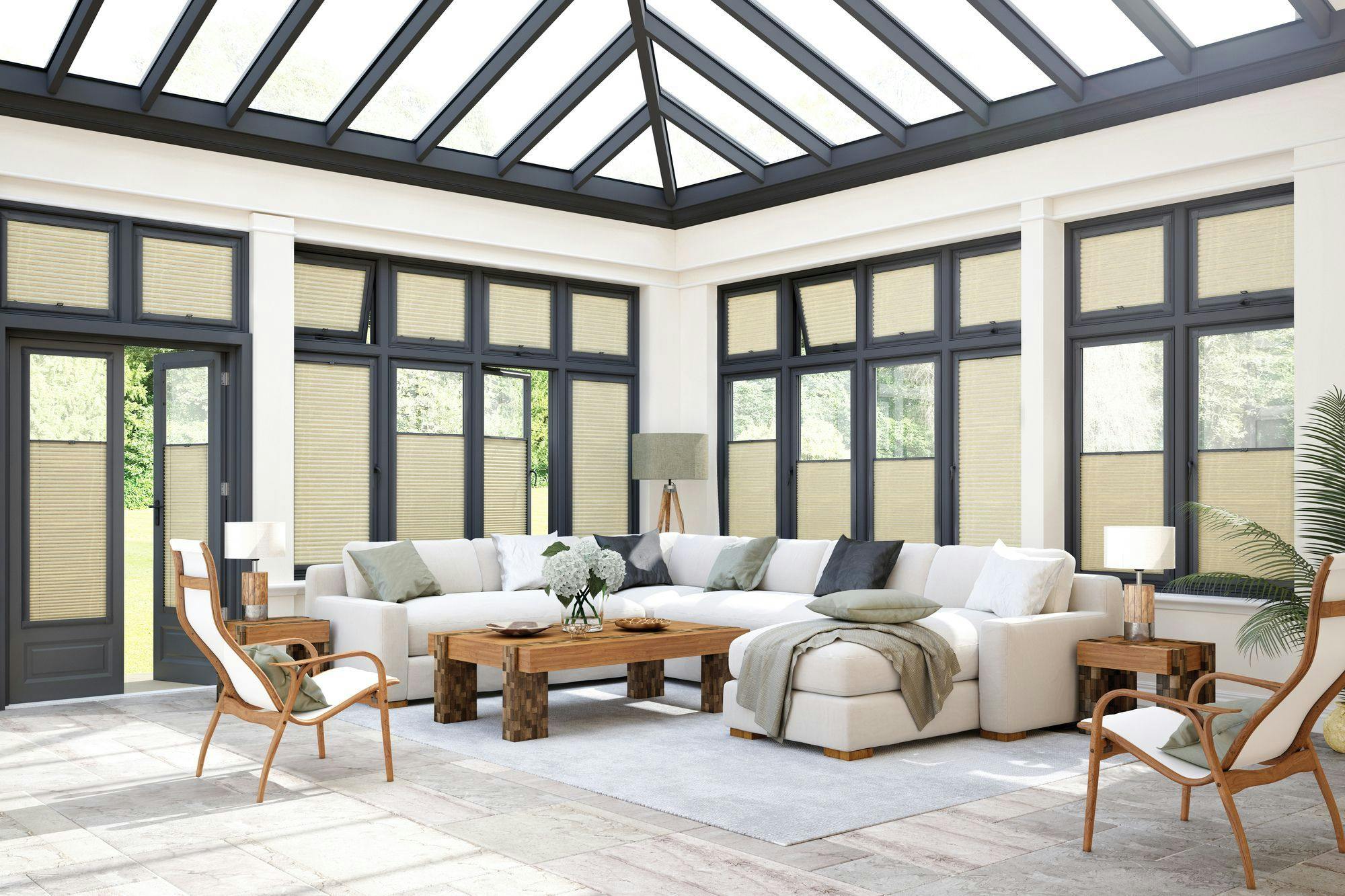 Hillarys Pleated Perfect Fit Bali Ivory Anthracite in the living room