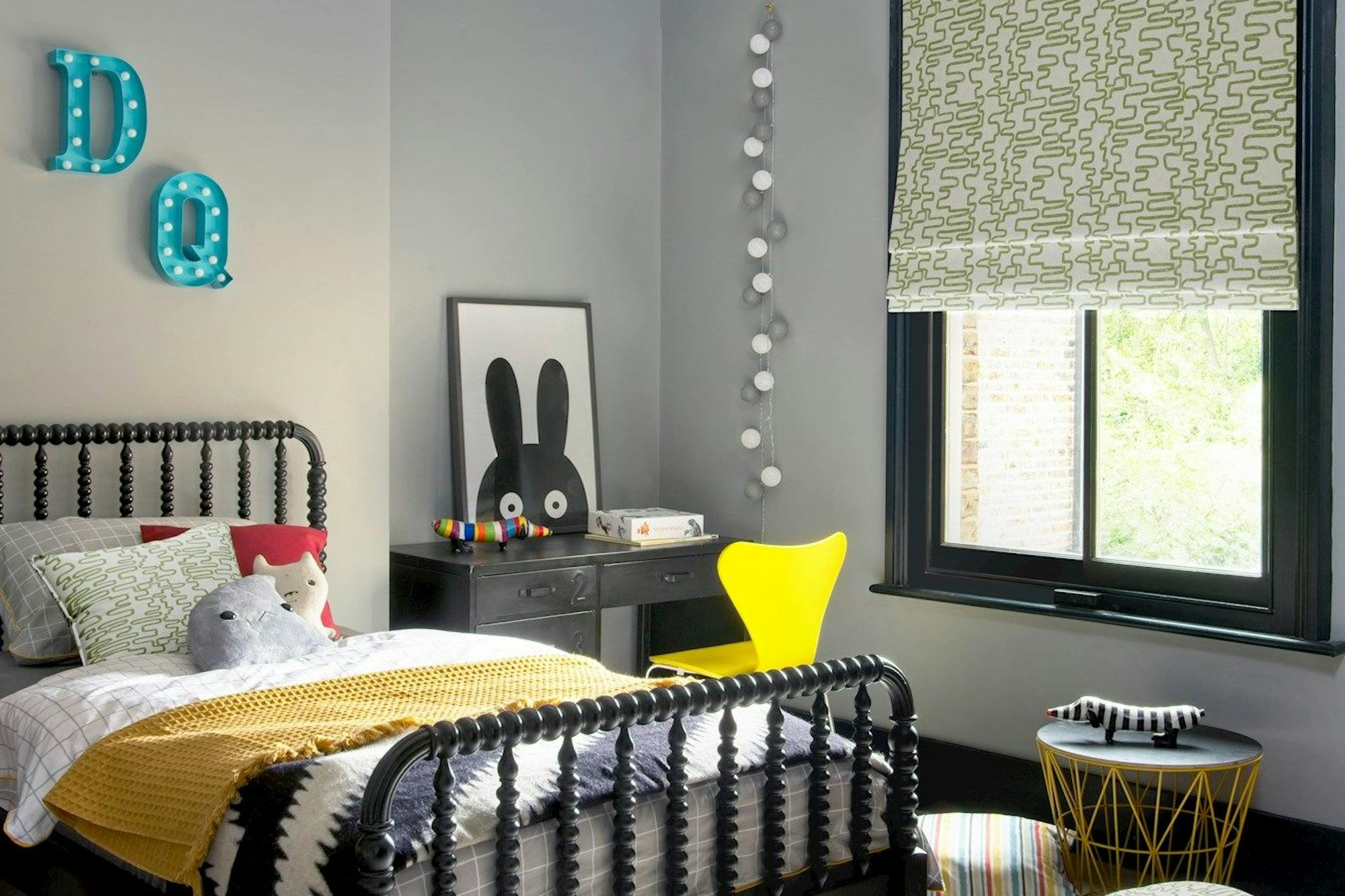 Wirl Kiwi roman blind on long window in children's bedroom