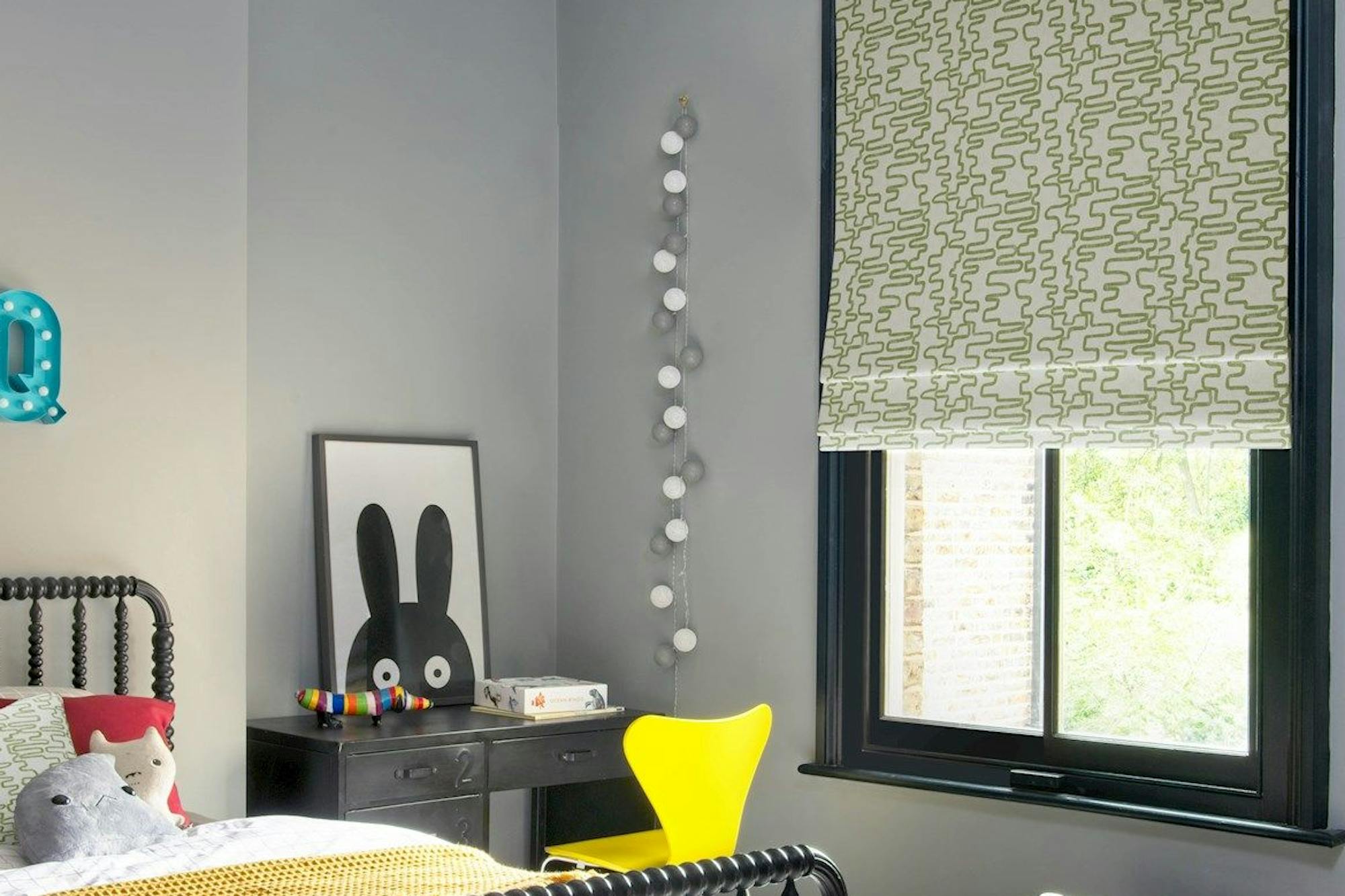 Wirl Kiwi roman blind on long window in children's bedroom
