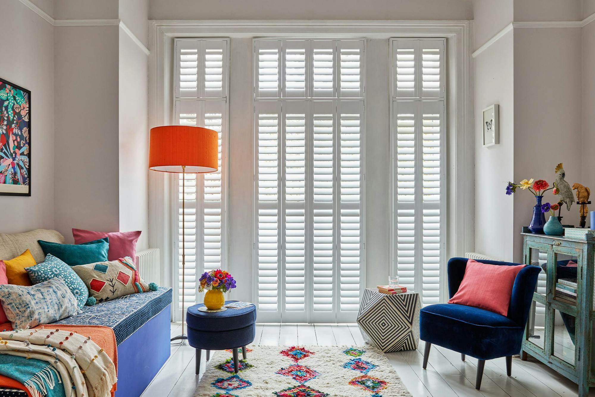Pure White shutters in living room