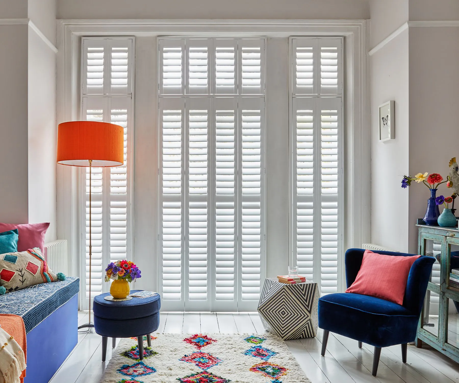 Pure White shutters in living room