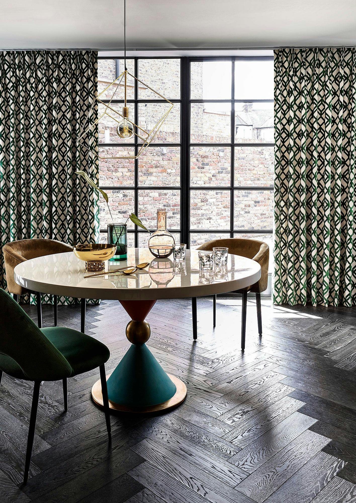 Loxley Emerald curtains in dining room