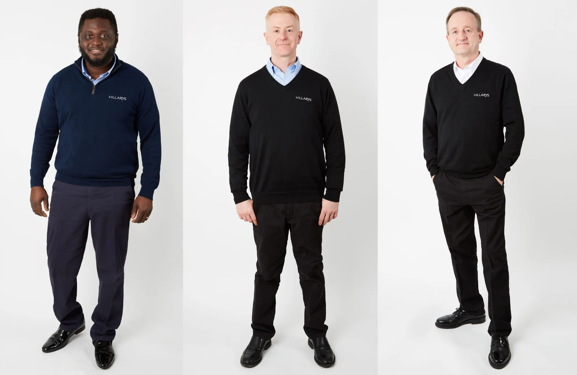 3 advisors stood in Hillarys branded workwear smiling