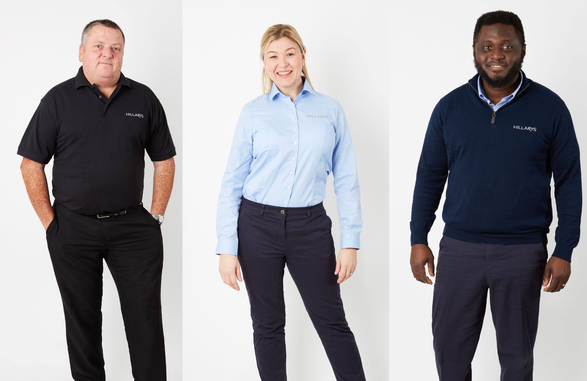 three Hillarys advisors smiling in Hillarys branded workwear
