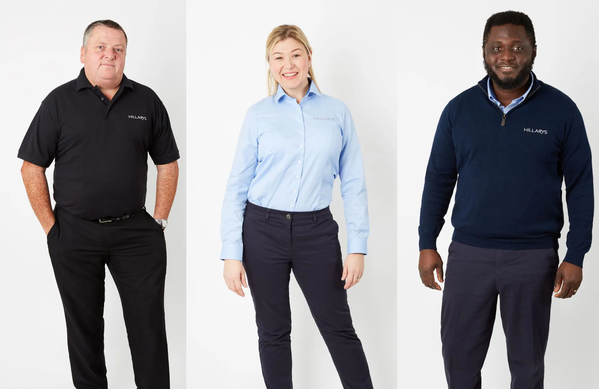 three Hillarys advisors smiling in Hillarys branded workwear