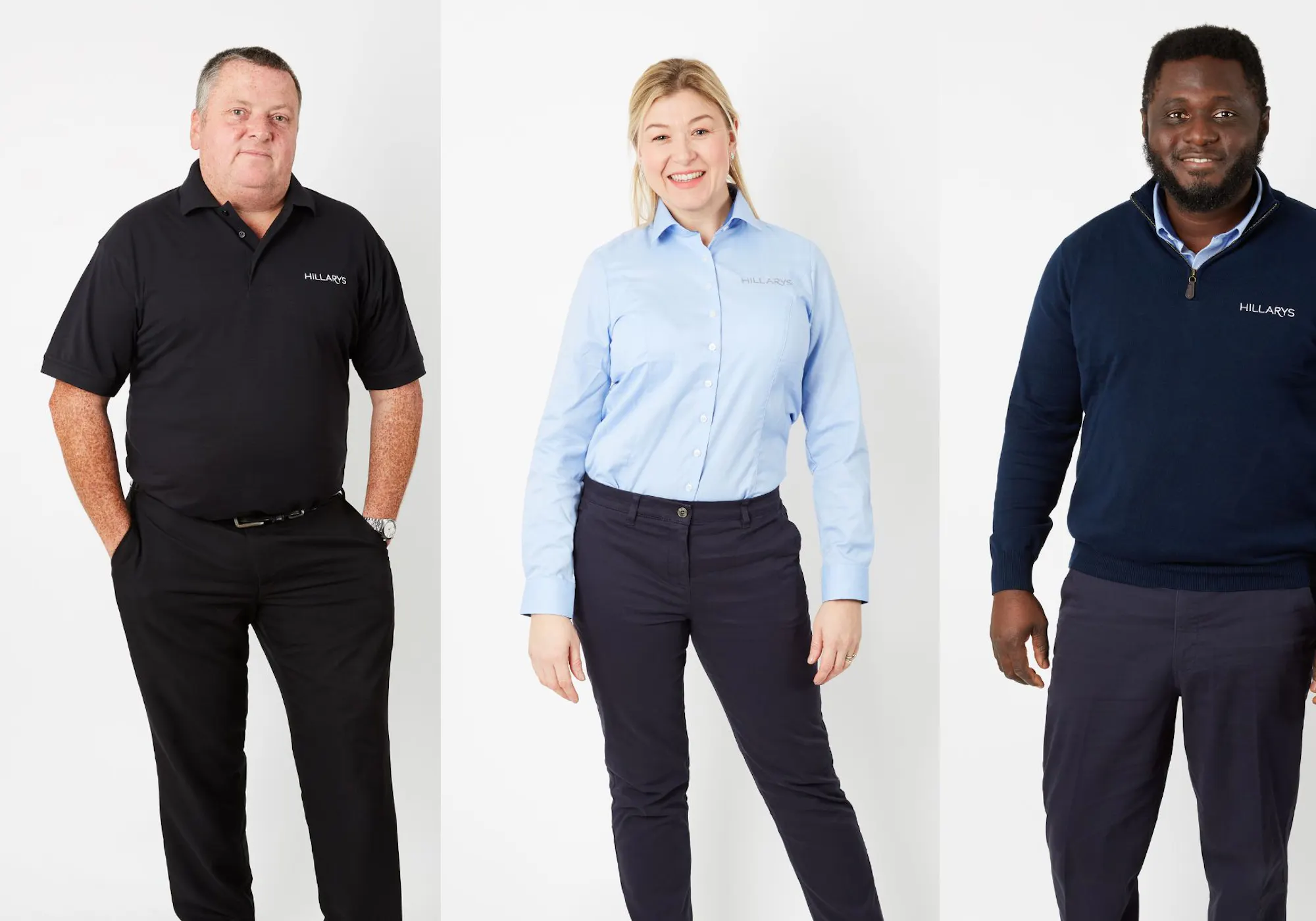 three Hillarys advisors smiling in Hillarys branded workwear