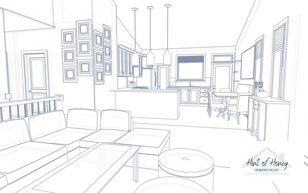 Basic living room and dining room render - Hint of Honey