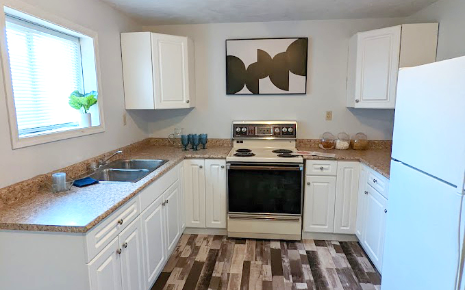 Staged downstairs kitchen with plants and pleasing props - Hint of Honey