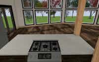 View from kitchen to dining room 3D rendered design - Hint of Honey