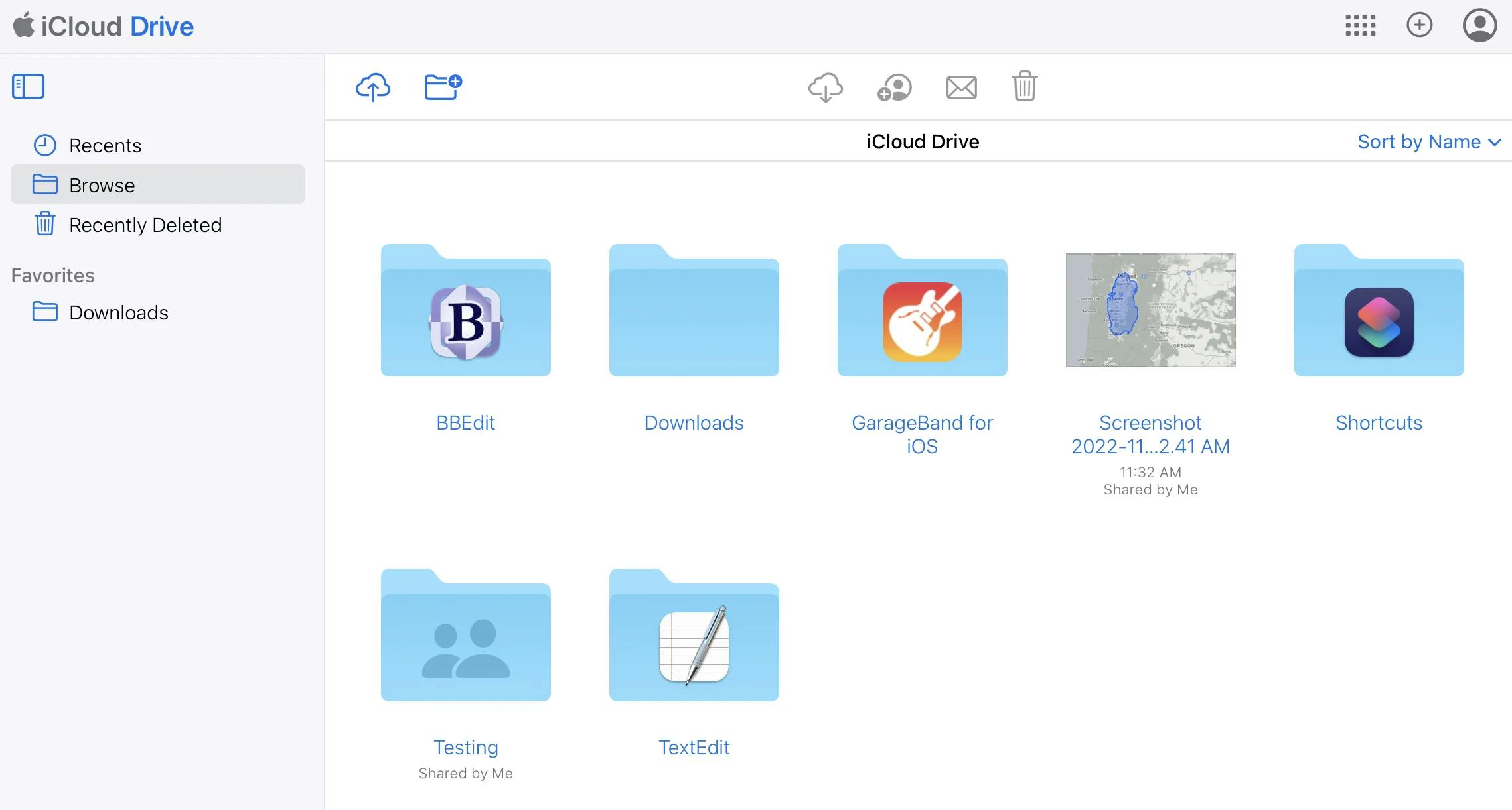 Screenshot of iCloud drive showing sample folder structure