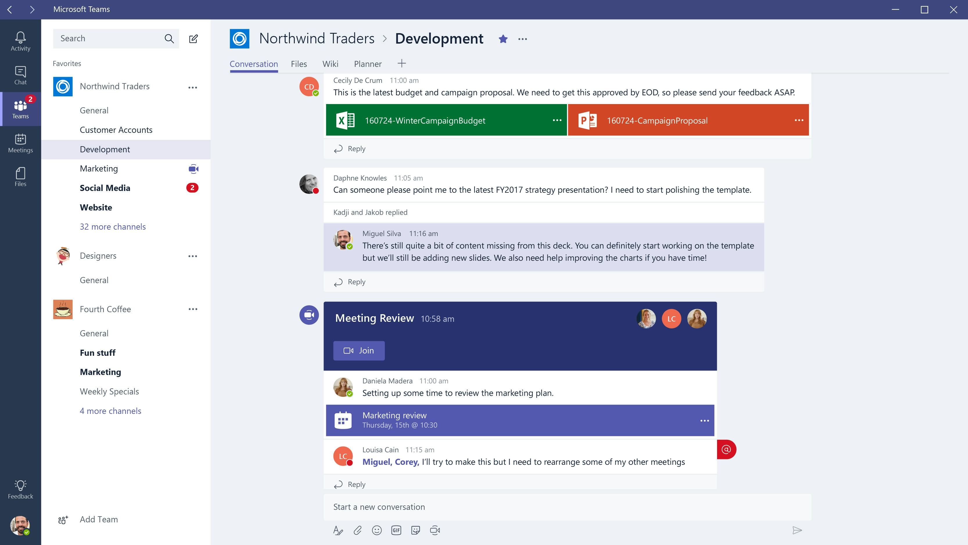 Screenshot of Microsoft Teams showing chat interface