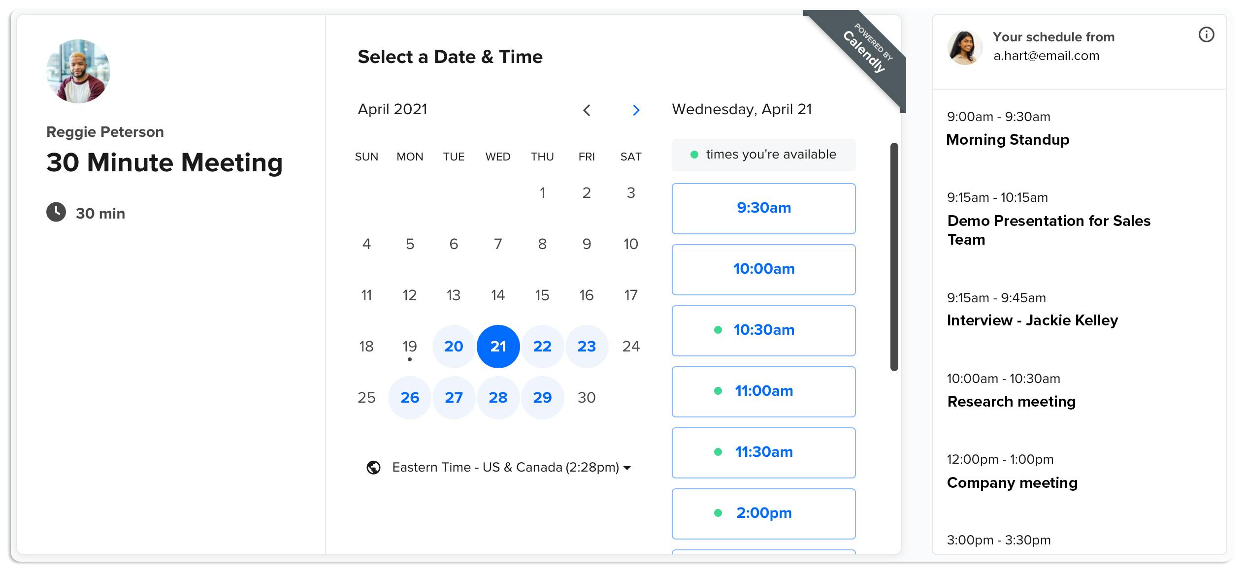 Screenshot of Calendly showing appointment scheduling interface
