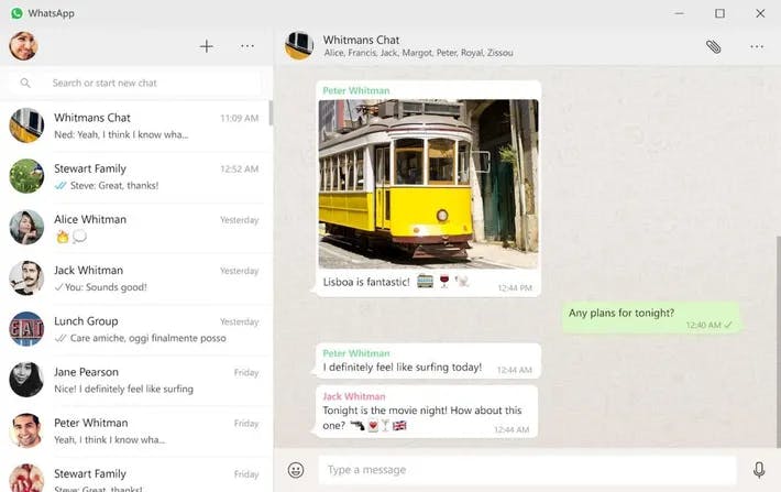 Screenshot of WhatsApp showing sample conversations