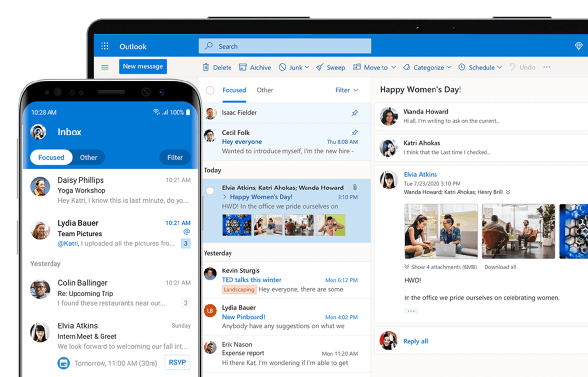 Photo of Outlook platform on both phone and web platforms