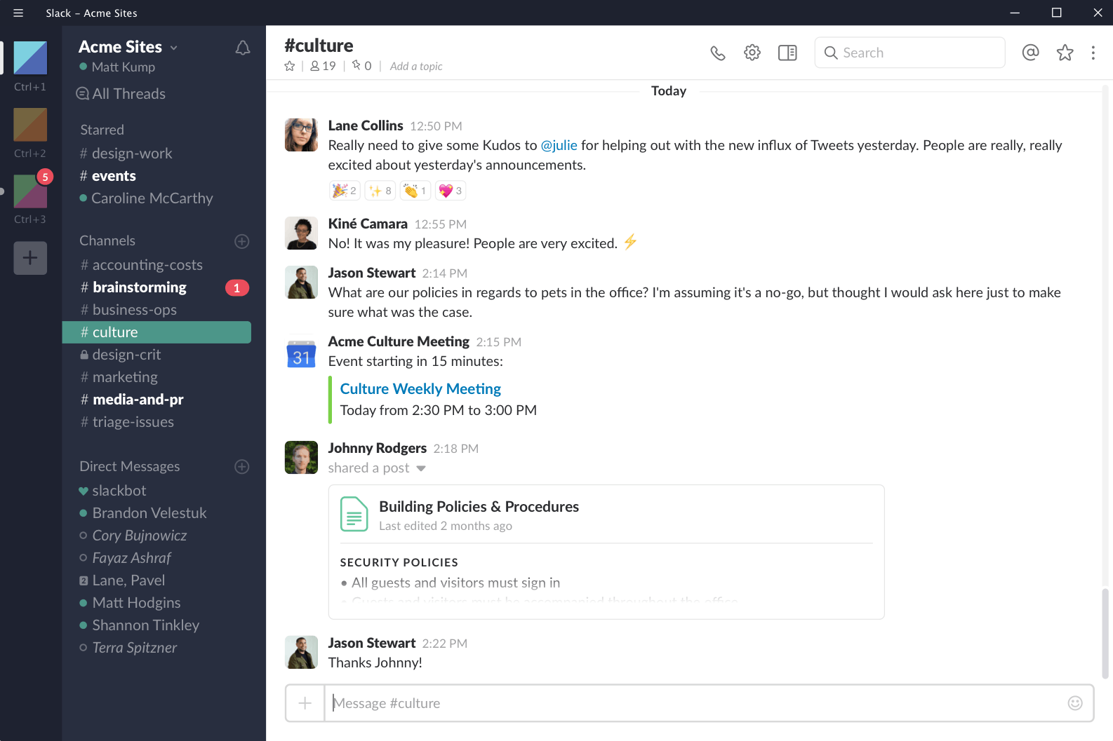 Screenshot of Slack showing chat interface