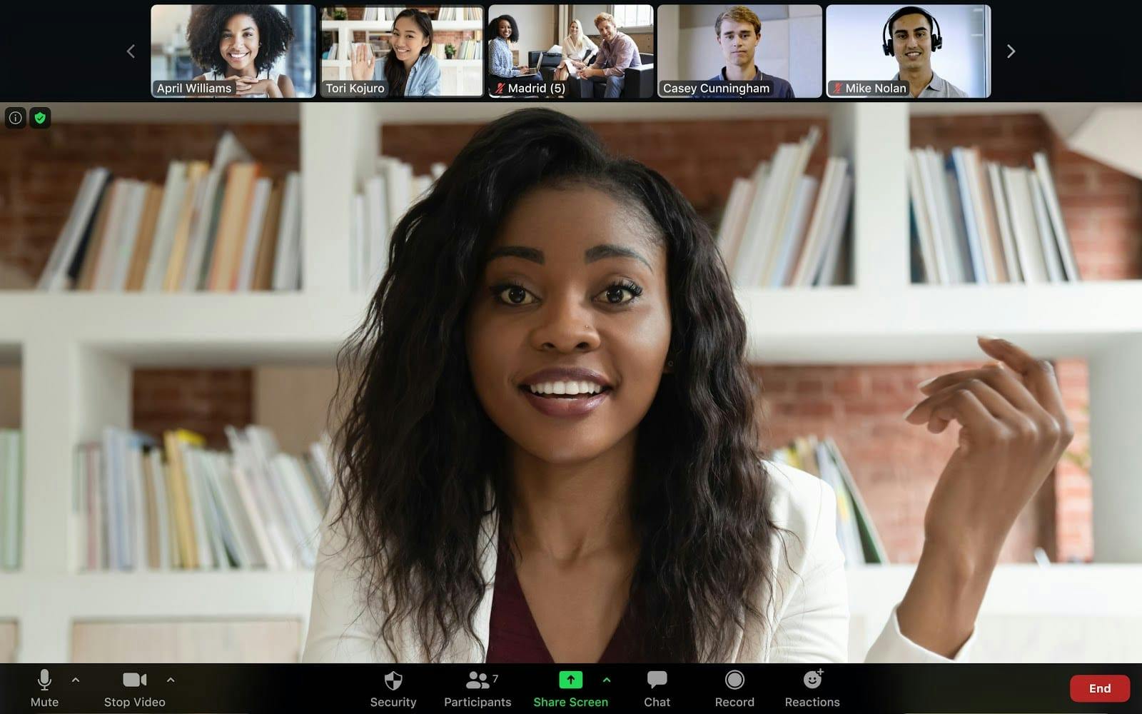 Screenshot of Zoom showing sample video call
