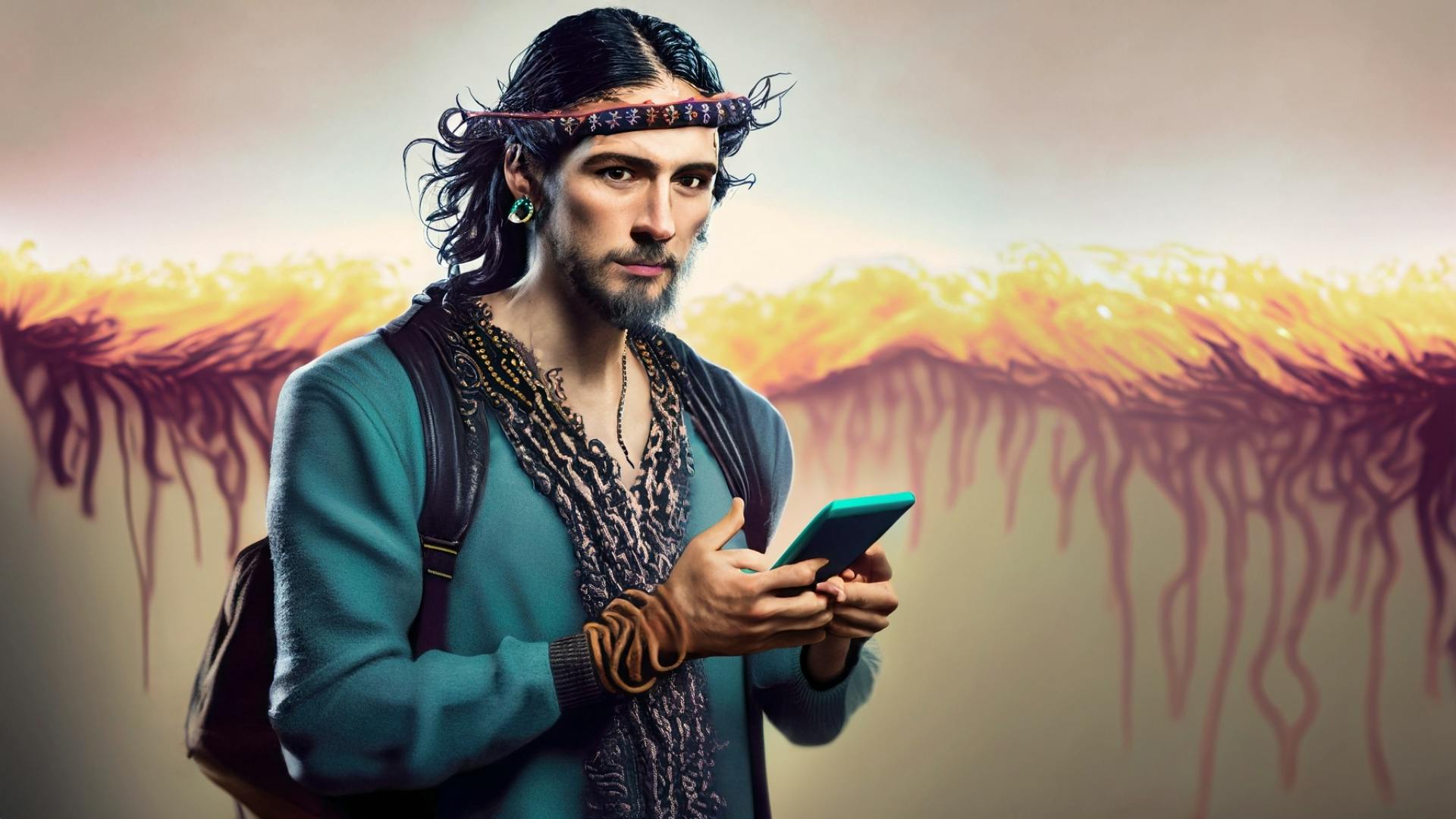 hippie with a phone