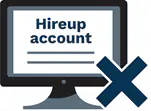 Hireup account on a computer screen with a cross next to it