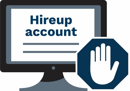 Hireup account on a computer screen with a stop icon next to it. 