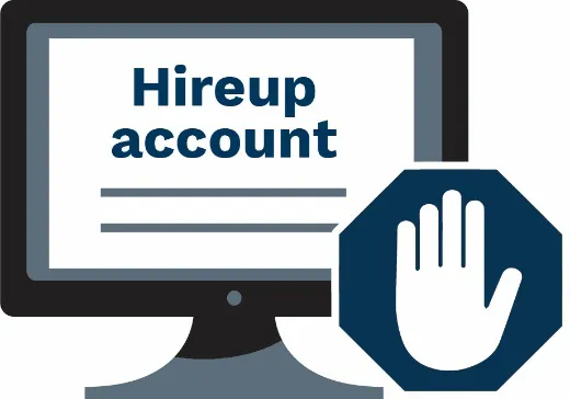 Hireup account on a computer screen with a stop icon next to it. 